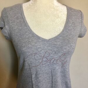 Agenda Maternity Small Light Grey “Baby” Pink Rhinestone Short Sleeve Tee Shirt